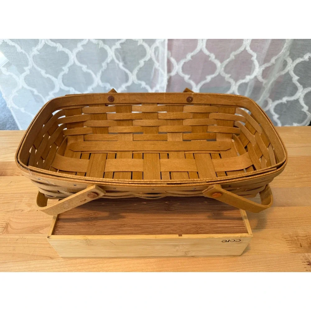 Longaberger Handmade Woven Basket Rectangular Dual Swing Handles 14x8.5 Dresden
